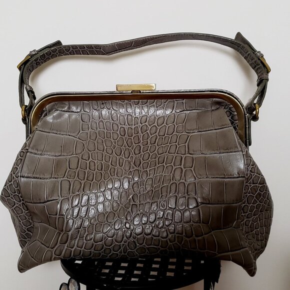 DANIER OLIVA-GREY CROCODILE LEATHER IMITATION BAG. - Picture 1 of 10